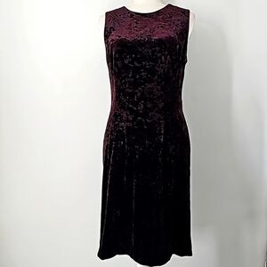 Tahari Deep Purple Crushed Velvet Sleeveless Fit & Flare Dress w Back Zipper